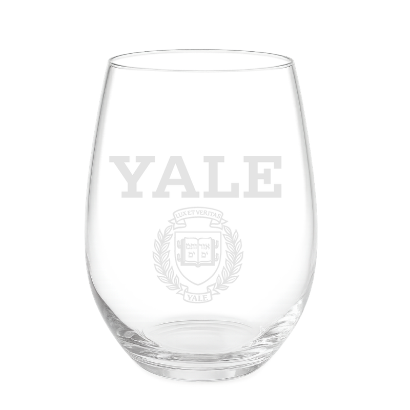 Yale Crest Stemless Wine Glass