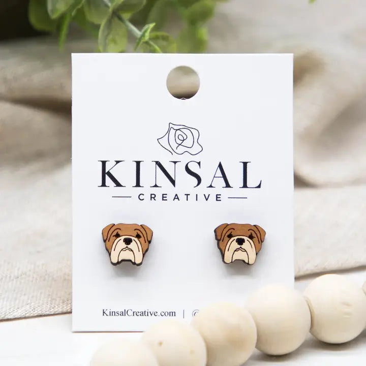 Wood Bulldog Earrings