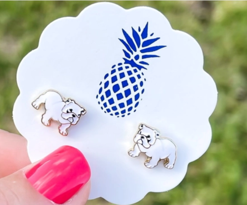 Bulldog Enamel Earrings