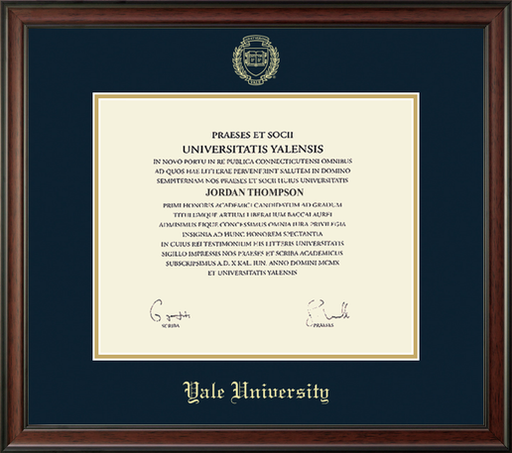 Yale Bulldog Blue Studio Diploma Frame - Thin Frame